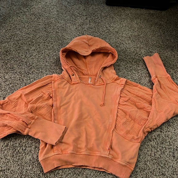 Free People Tops - Free People Love Letter long sleeve hoodie in peachy orange size Small